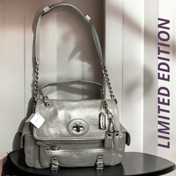 NWT Coach Metallic Silver Shoulder Bag - Picture 1 of 16